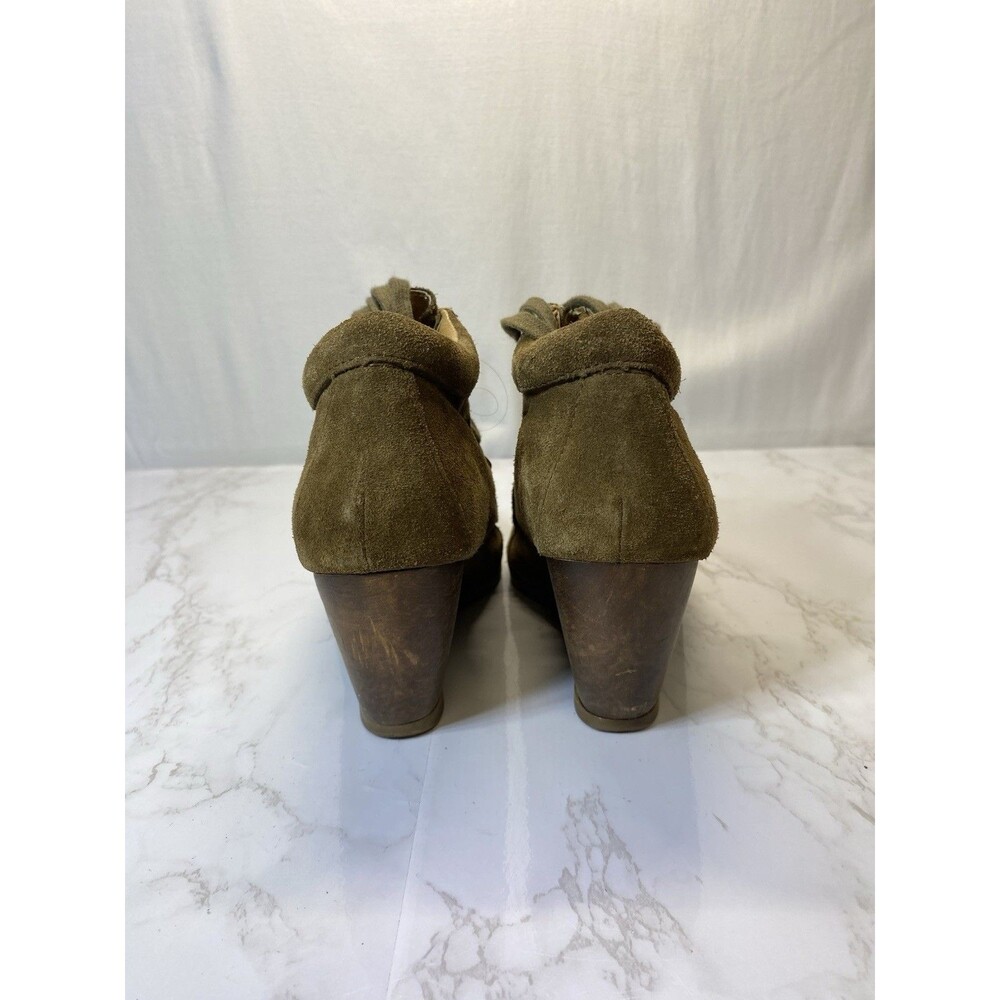 Very Volatile Moby Brown Green Suede Stacked Wedge Boot Women's Size 6 Lace Up - Picture 9 of 10